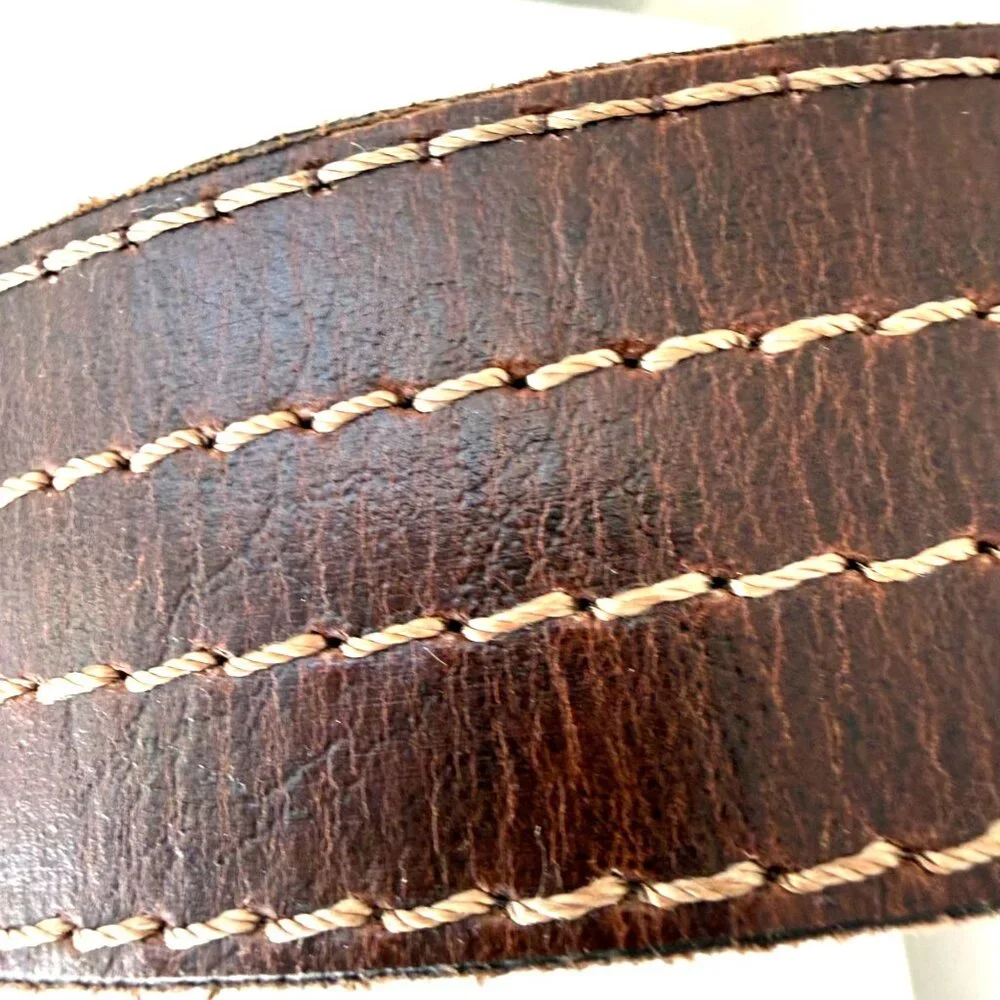 Aeropostale Men's Belt Medium Brown Genuine Leather Double Prong 9003 Vintage